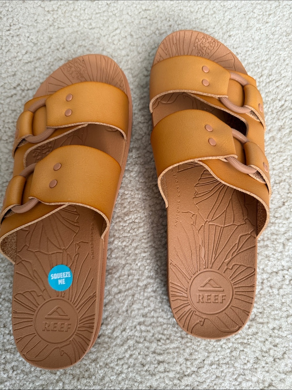 Reef Women’s Tan/Yellow Double-Strap Slide Sandals sz US10 Never worn!